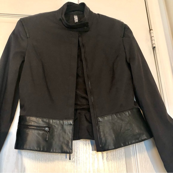 Laundry by Shelli Segal LAMB LEATHER waist cotton spandex tapered cropped jacket - Picture 6 of 13